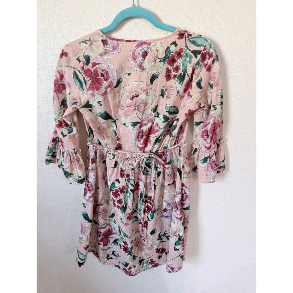 Band of Gypsies Pink Floral Empire Waist Bell Sleeve Boho Top‎ XS Pockets - Picture 3 of 11